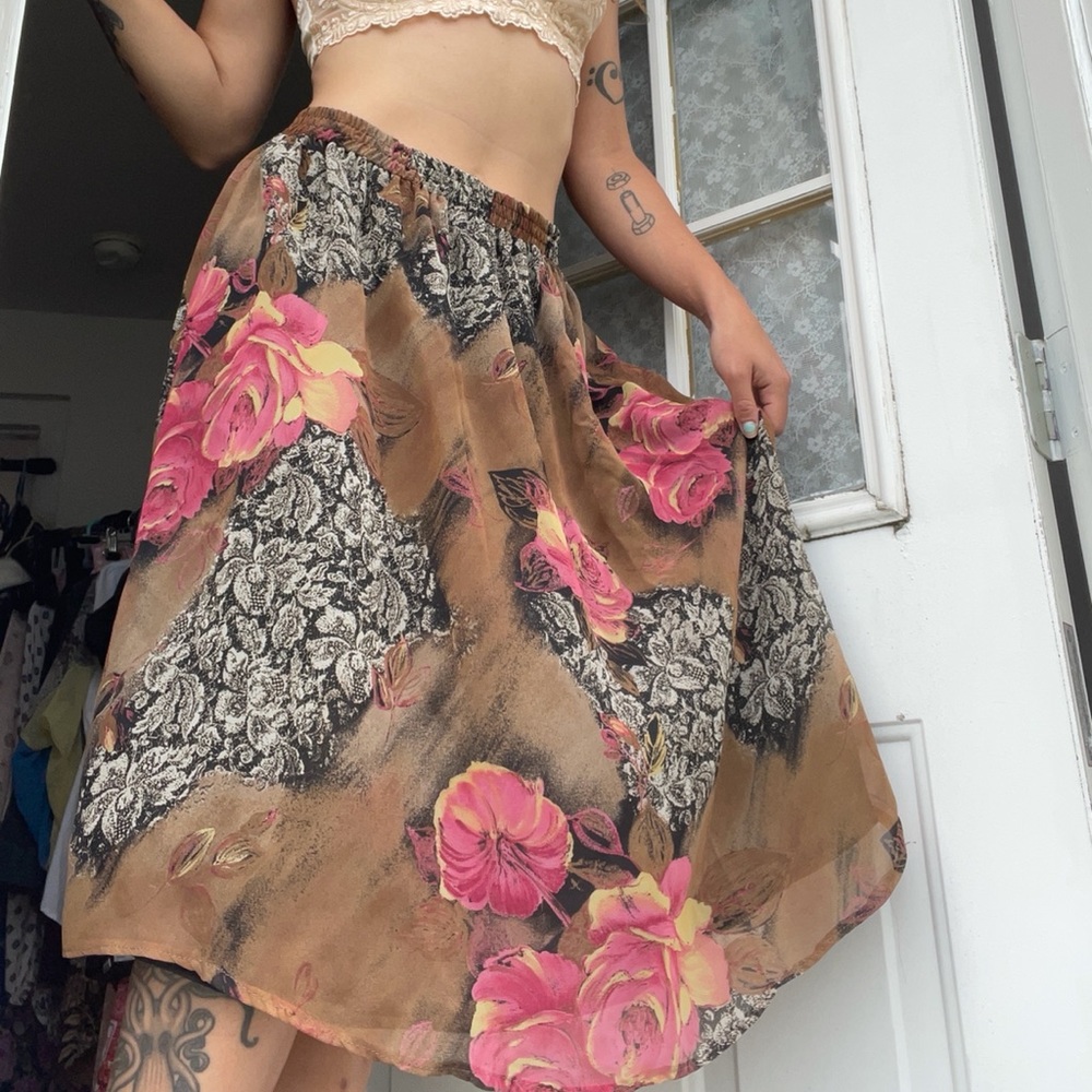 90s Vintage Floral Skirt 🌸 Flowy Roses Elf Fairy